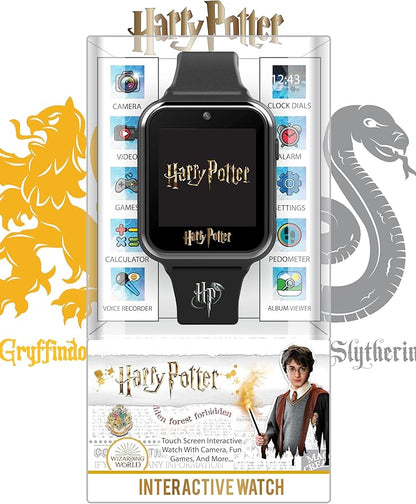 Accutime Kids Harry Potter Educational Learning Touchscreen Black Smart Watch Toy with Black Strap for Girls, Boys, Toddlers - Selfie Cam, Games, Alarm, Calculator, Pedometer (Model: HP4096AZ)