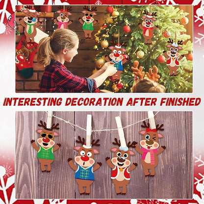 Qyeahkj 36 Sets Christmas Reindeer Ornament Craft Christmas Crafts, Xmas DIY Ornament Craft Kit for Holiday Party Favors