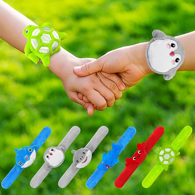 12 PCS Stuffed Ocean Animal Slap Bracelets Plush Animal Slap Bracelets Cute Wrist Slap Band Toy Wrist Animals Wrist Pets Slap Bracelet Wrist Toy for Boys Girls Birthday Gifts Party Favors 6 Styles