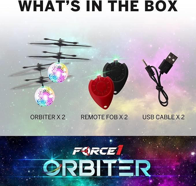 Force1 Orbiter 2pk Flying Orb Ball Hand Operated Drones for Kids - 2pk Mini UFO Drone Toys with Remote, Rechargeable LED Indoor Floating Hover Hand Controlled Orb Toys