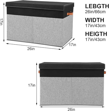 Gowee Large Toy Storage Box with Lid, Sturdy Toys Storage Chest Bin Organizer Basket with Dividers for Kids, Boys, Girls, Nursery, Closet, Bedroom, Playroom 26"x17" x17" (Black and Grey)