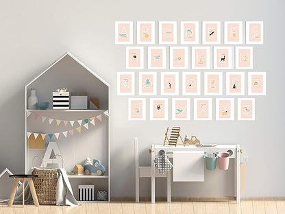 English Alphabet Flash Cards, Set of 26 (5" x 7") Cards with Animal Prints to Inspire ABC Learning for Toddlers. A Classroom Must Haves. Best for Preschool Learning Activities or Alphabet Wall Chart