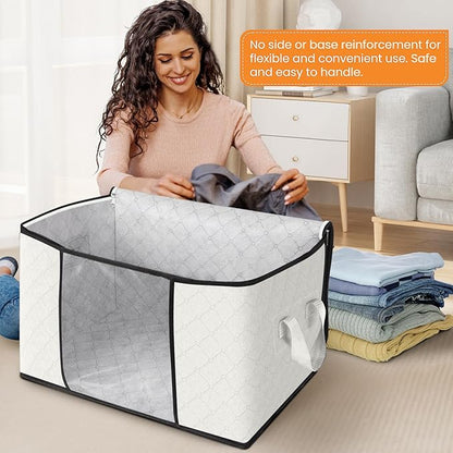Fab totes 24 Gallons Clothes Storage, Foldable Thick Fabric Blanket Storage Bags, Containers for Organizing Bedroom, Closet, Clothing, Comforter, Organization with Handle (6 Pack,Ivory)