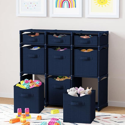 Cube Storage Organizer with Storage Bins Included - The Perfect Closet Organizers and Storage Solution. Includes 9 Storage Cubes, Great For Toy Storage, Closet Storage, Clothes Storage (Navy)