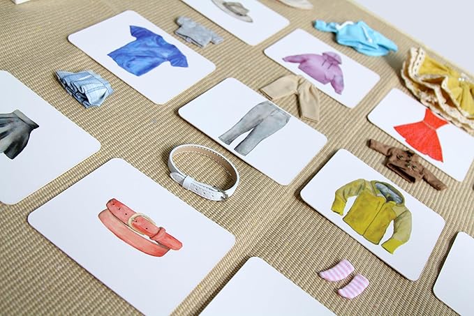 Montessori Language Materials Objects with Similar Cards 12pcs Mini Clothing Replicas with Cards