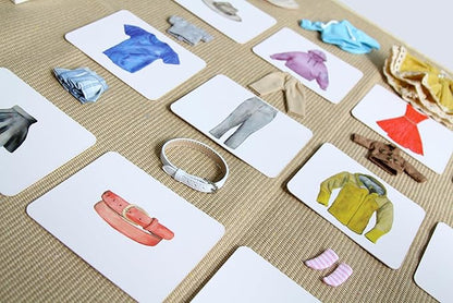 Montessori Language Materials Objects with Similar Cards 12pcs Mini Clothing Replicas with Cards
