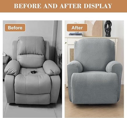 Jin Le Stretch Recliner Covers 4 Pieces Recliner Couch Covers Recliner Chair Covers for Lazy Boy Recliner Furniture Protector Sofa Covers with 2 Pockets for Kids, Dogs-Light Gray
