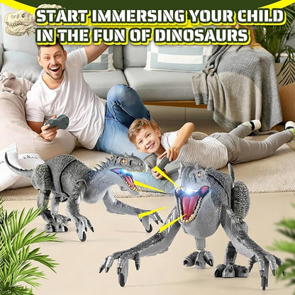 Remote Control Dinosaur, Realistic Dinosaur Toys for Kids 3-5, 2.4GHZ, Walking,Rechargeable, 3D Eyes, 3 Sound Effects, Demo Function, Jurassic Toys for Christmas, Kids 3+，Gray, Large Size