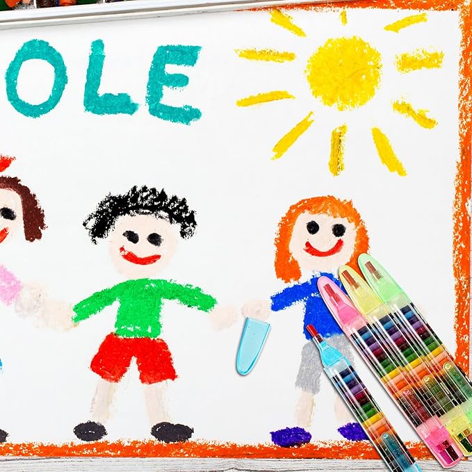 BBTO 20 Pieces Stackable Crayons for Kids Buildable Rainbow Glitter Crayon 20 in 1 Stacking Point Crayons for Drawing Learning and Art Class Supplies, 4 Shell Colors