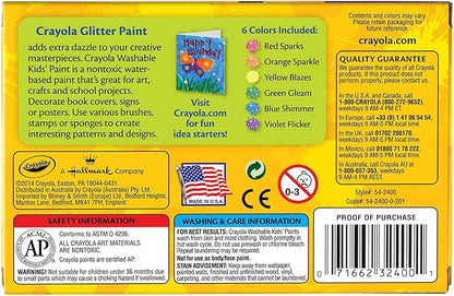 Crayola Washable Glitter Paint Great for Classroom Projects, 6 Count