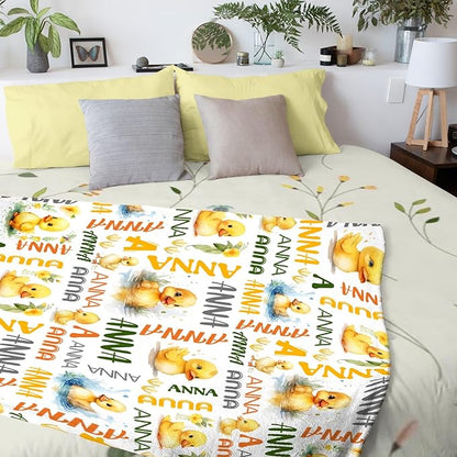 Custom Name Duck Blanket for Girls Adult duck Blanket Kids Funny Blanket Suitable for bedroom bed sofa Crib Couch Chair outdoor All Season Items That Yellow Duck Lovers Will Love 40"x30"for Pets