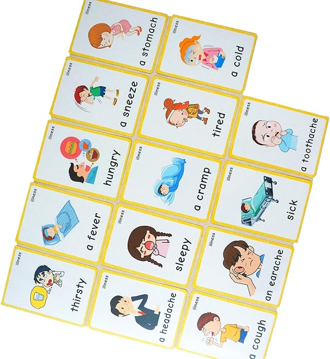 Set of(Body Parts+Illness) Flash Cards for Toddlers | Kids Learning Montessori Pocket Cards Toys | Perfect for Pre-K Decorations Background Wall Stickers,Teacher/Autism Therapists Tools