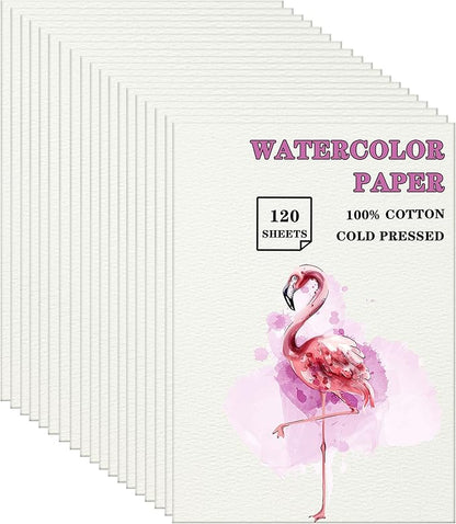 Silunkia 120 Sheets 100% Cotton Watercolor Paper Bulk 8.5 x 11 Painting Paper, 140lb/300gsm Heavyweight Cold Pressed Paper Off White Paper for Kids Students Adults Artists Drawing Valentine Gift Cards