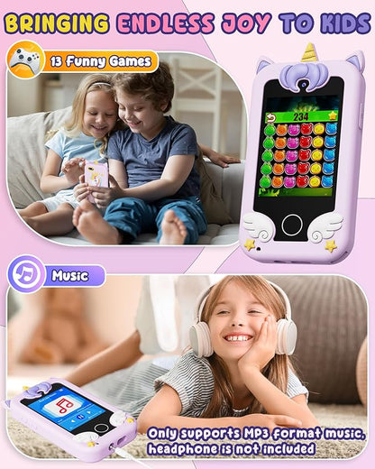 UCIDCI Kids Smart Phone Toys for Girls Ages 3-7 with Dual Camera - Toddler Phone Toys with Learning Games, Travel Toys with MP3 Music Player for Christmas, Birthday Gifts for 3 4 5 6 7 Year Old Boys