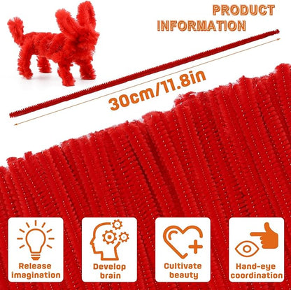 180 Pieces Pipe Cleaners Chenille Stem, Craft Pipe Cleaners, 11.8inch Christmas Pipe Cleaners Chenille Stems for Mother’s Day DIY Art Crafts Decorations Supplies (Red)