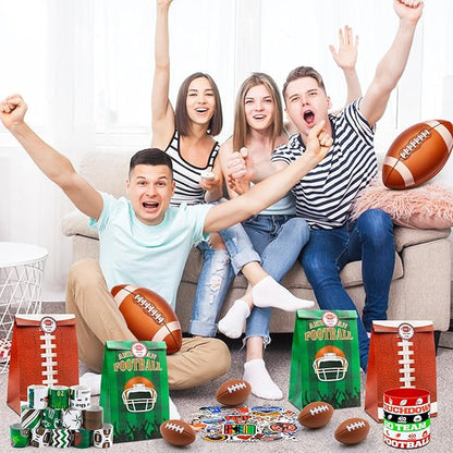 122Pcs Football Party Favors Football Goodie Bags Stuffers with Stress Ball Keychain Tattoo Sticker Silicone Bracelet for Football Birthday Party Supplies