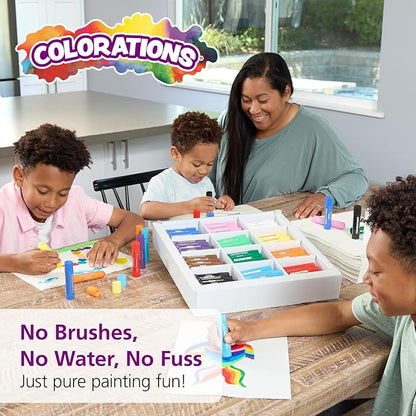 Colorations Tempera Paint Sticks, 144 Pcs, 12 Colors, Non-Toxic, Mess-Free Art Supplies for Kids, Bulk Set for the Classroom