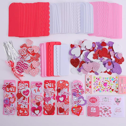 Craft Kit, DIY Bookmarks Valentine Art Deco Decorations, 36 Sets Self Adhesive Heart Stickers for Kids Party Favors Fun Classroom Home Activities