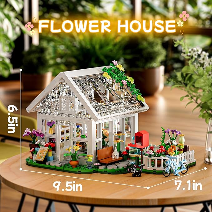 Flower House Building Set with LED Lights,Flower Shop Building Kits Creative Floral Greenhouse Kit for Girls Age 6+ (625PCS)