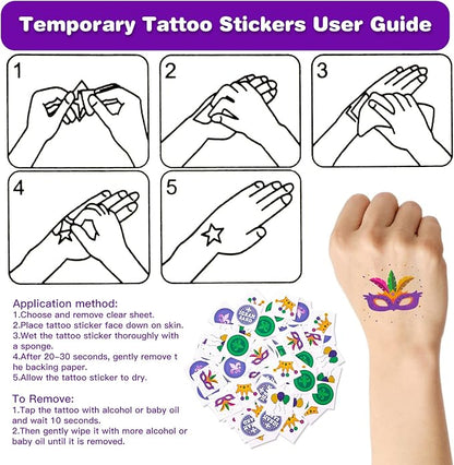 MGparty 216 PCS Mardi Gras Accessories - Masks Beads Necklaces Coins Tattoos Bracelets Carnival Parade Masquerade Party Decorations Supplies