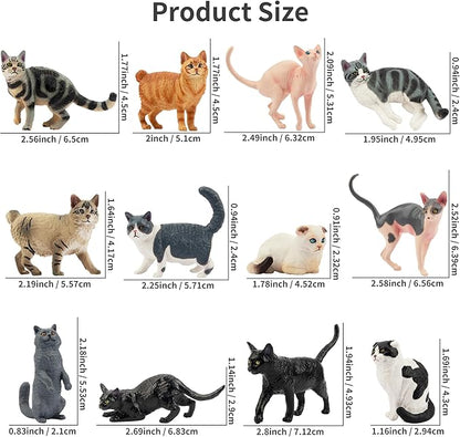 12PCS Cat Figurines, Plastic Cat Figures Realistic Kitten Toys, Cat Cake Toppers Halloween Christmas Birthday Gift for Kids & Children