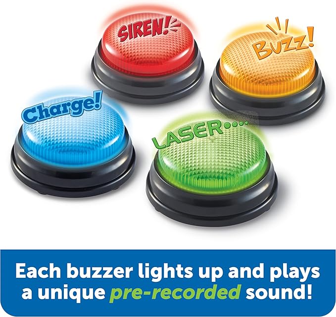 Learning Resources Lights and Sounds Buzzers - Classroom Must Haves Supplies, Kids Toys, Sound Effect Button, Family Game Shows For Trivia, Participation Tools Boys and Girls Birthday Gifts