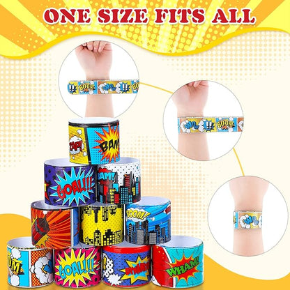 Junkin 80 Pieces Hero Tie Dye Party Favors Slap Bracelets for Kids Boys Girls Snap Bracelets Party Supplies Wristband Birthday Supplies Decorations, 10 Styles (Hero)