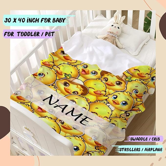 Custom Name Ducks Adult duck Blanket Kids Funny Blanket Suitable for Bedroom Living Room bed sofa Crib Couch Chair outdoor All Season Items That Yellow Duck Lovers Will Love 80"x60"for Adult
