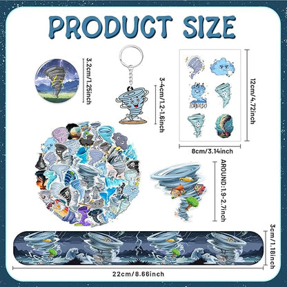 98 PCS Tornado Party Favors, Tornado Temporary Tattoos Slap Bracelets Keychains Stickers Badges for Tornado Birthday Party Decorations Supplies Gifts for Kids Teens Boys Girls Classroom Rewards