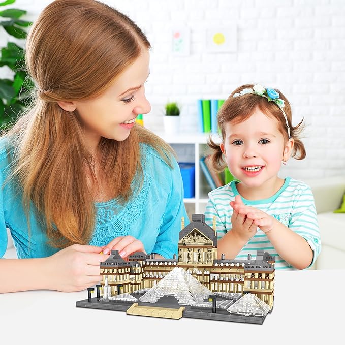 Paris Louvre Museum Model Building Blocks Set Micro Bricks World Famous Architecture Educational Toys for Kids Adults 3377 Piece Birthday