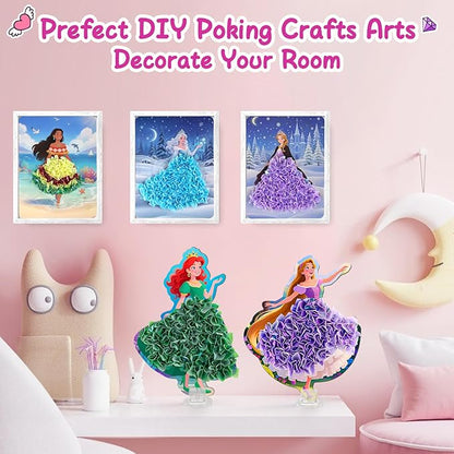 8PCS Poke Art Kits - Magical Princesses, Mess-Free Fabric Creative Art, DIY Arts and Crafts Toys for Kids Ages 3-12, Birthday Gifts & Party Favors for Girls & Boys 4, 5, 6, 7, 8, 9 Years Old
