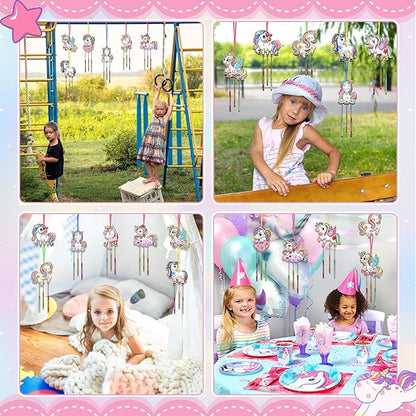 Fennoral 9 Pack Unicorns Wind Chime Kit for Kids Make Your Own Unicorns Wind Chime Wooden Arts and Crafts DIY Paint Art Activity for Christmas Party Decoration Bithday Gifts