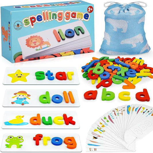 BEESTECH Spelling Matching Letter Games, Educational Learning Toys for Toddlers 2, 3, 4 Years Old, Preschool Learning Toys Activities, Alphabet Montessori Toys for 2,3,4 Year Old Boys, Girls