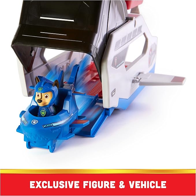 Paw Patrol Aqua Pups Whale Patroller Team Vehicle with Chase Action Figure, Toy Car and Vehicle Launcher, Kids Toys for Ages 3 and up