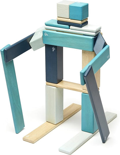 24 Piece Tegu Magnetic Wooden Block Set, Blues, 1-99 years old
