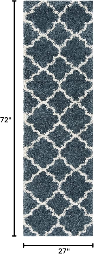 SAFAVIEH Hudson Shag Collection Runner Rug - 2'3" x 6', Slate Blue & Ivory, Moroccan Trellis, Non-Shedding & Easy Care, 2-inch Thick Ideal for High Traffic Areas in Living Room, Bedroom (SGH282L)
