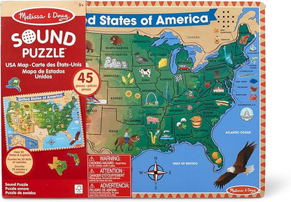 Melissa & Doug USA Map Sound Puzzle - Wooden Puzzle With Sound Effects (40 pcs)