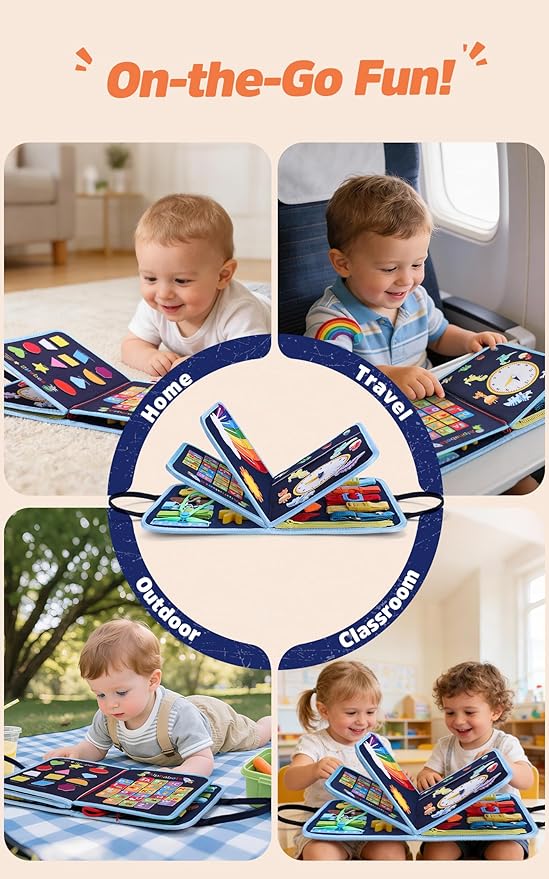 GONINO Toddler Busy Board Montessori Toys for 3 Year Old, Dinosaur Space Busy Book with 23 Activities for Learning Fine Motor Skills, Sensory Travel Toys for Airplane Car, Gifts for Boys Girls 3+