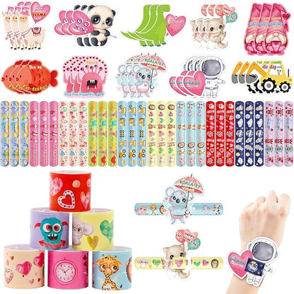 ceiba tree 30Pcs Valentine's Day Slap Bracelets with Cards Gifts for Kids Valentines School Classroom Class Classmates Exchange Prizes Party Favors Goodie Bag Stuffers