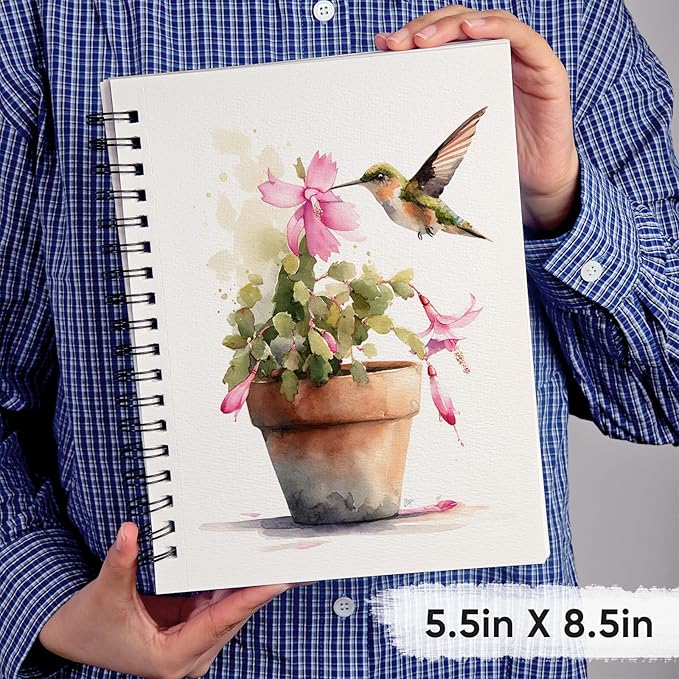 KOVIEDE 100% Cotton Watercolor Paper Pad 3 Pack (90 Sheets) Cold Press 140lb/300gsm Spiral Bound Watercolor Sketchbook, Artist Quality Art Journal Supplies (Floral-3 Pack, 5.5“x8.5)