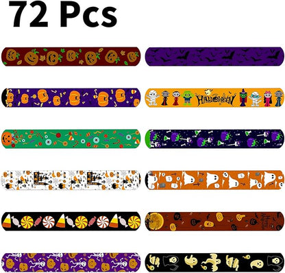 Elcoho 72 Pieces Halloween Favors Slap Bracelets Toys Halloween Wristbands Slap Bracelets for Halloween Trick or Treat Gifts