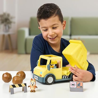 Bluey Dump Truck, with Load and Unload Feature, Get Some Work Done with Exclusive Hard-Hat and Muddy Bingo