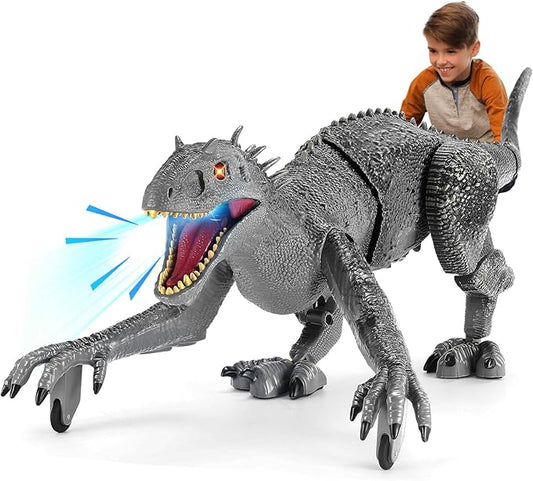 Remote Control Dinosaur, Realistic Dinosaur Toys for Kids 3-5, 2.4GHZ, Walking,Rechargeable, 3D Eyes, 3 Sound Effects, Demo Function, Jurassic Toys for Christmas, Kids 3+，Gray, Large Size