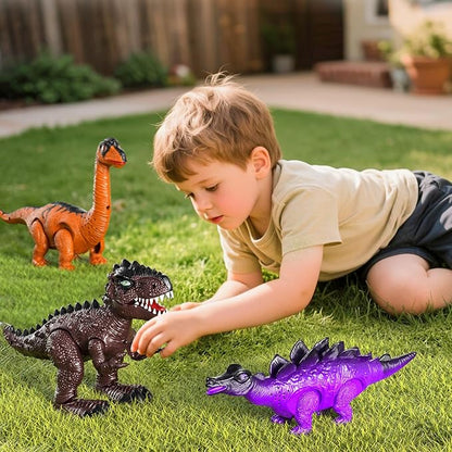 Lucky Doug 3 Pack Electric Realistic Dinosaur Toys with Simulated Sounds ＆ Lights for Boys Kids Aged 3 4 5 Years Old - Perfect Jurassic Tyrannosaurus Rex Gift for Birthday 3-5 Years