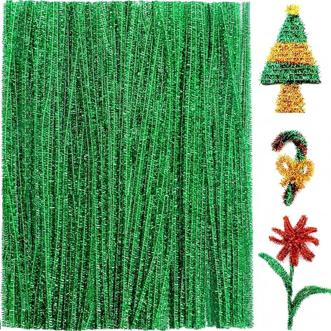 Praisebank Glitter Pipe Cleaners (200pcs, 12 inch, Green Glitter), Christmas Crafts