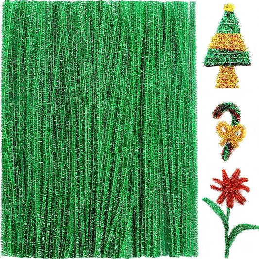 Praisebank Glitter Pipe Cleaners (200pcs, 12 inch, Green Glitter), Christmas Crafts