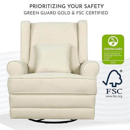 Melbourne Upholstered Seating Wing Back Glider Swivel, Nursery Glider Chair in Shell, Greenguard Gold Certified Modern Nursery Recliner with a Bonus Pillow, Tool-Free Assembly, Easy to Clean