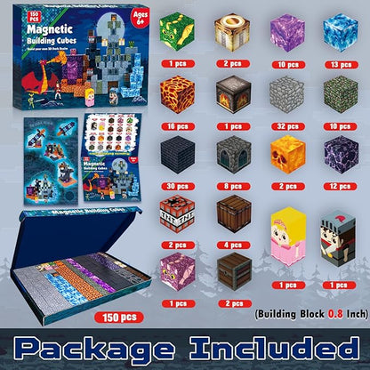 Magnetic Blocks - 150 PCS Build Magnetic Dark Castle Sword Domain World - Magnetic Construction Cube Toys - STEM Montessori Sensory Toys for Toddlers 6 7 8 9 10 Year Old Boys & Girls
