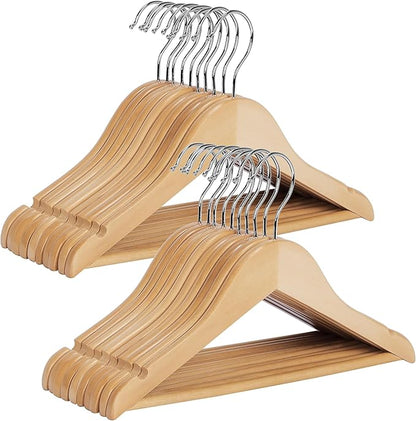StorageWorks Baby Clothes Hangers, Kids Wooden Hangers with Pant Bar, 20-Pack Natural Wood Hangers for Toddler, Children's Coat Hangers for Closet, Solid Maple Wood Hangers, Natural Maple Wood Color