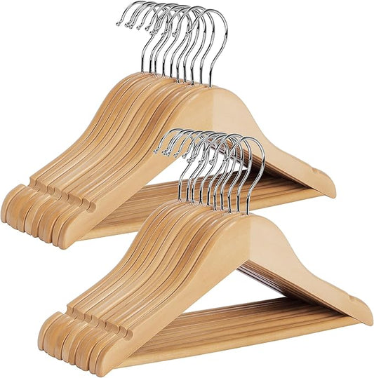 StorageWorks Baby Clothes Hangers, Kids Wooden Hangers with Pant Bar, 20-Pack Natural Wood Hangers for Toddler, Children's Coat Hangers for Closet, Solid Maple Wood Hangers, Natural Maple Wood Color